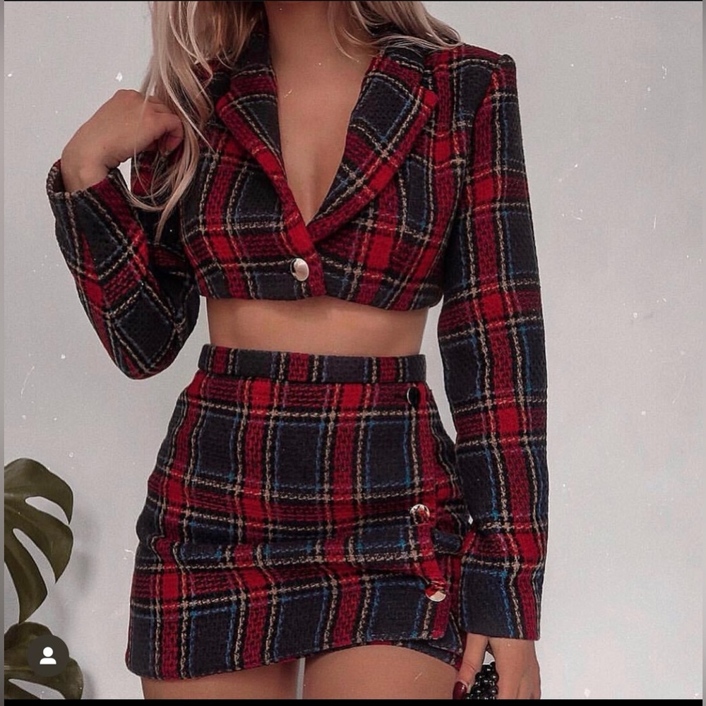 Red and black plaid two piece